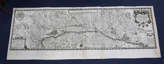 Sandrart, Jacobum de - an uncoloured map of Alsatiae, 44 x 124cm, R & J Ottens - an unframed coloured (3)